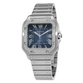 Cartier Santos Medium Model Automatic Diamond Blue Dial Ladies Watch ( 35.1mm )